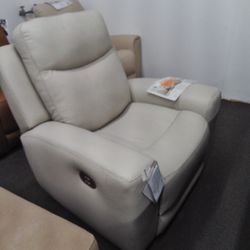 Genuine Leather Interior Power Recliner Chair W/Adj. Head Rest in Coconut Color