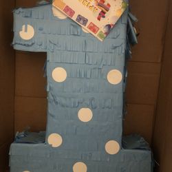 Number One Piñata (Light Blue) 20” Tall