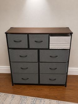 Brown  9-Drawer 11.8 in. W Chest of Drawers Fabric Storage Tower with Steel Frame, Wooden Top