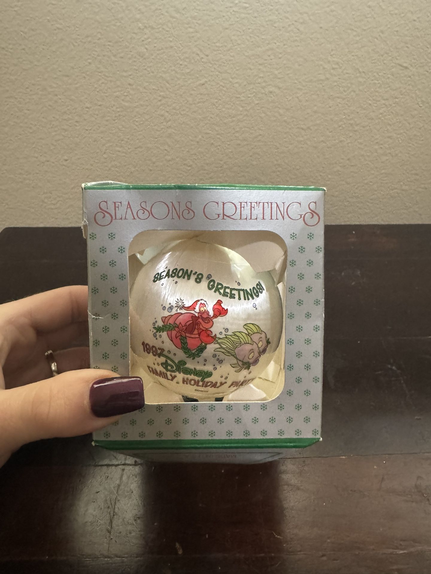 VTG Ariel Seasons Greetings 1997 Disney Family Holiday Party Christmas Ornament