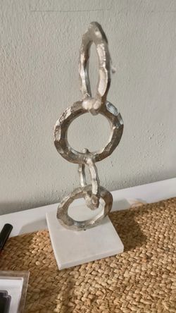 Silver Chain Link Sculpture on Marble Base