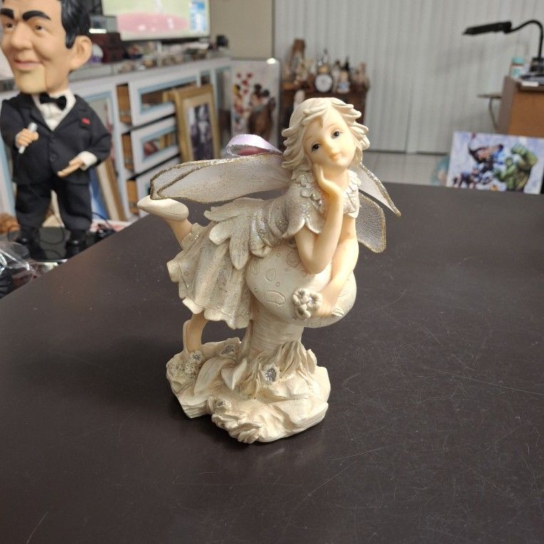 Vintage Fairy Posing On A Toadstool With Posable Wings From The Juliana Collection 6.5"H