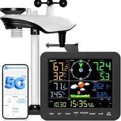 5GHz/2.4GHz WiFi Weather Station, Wireless Indoor Outdoor with Outdoor Sensor, 7.5" Touch Screen, Accurate Temp, Rain Gauge & Wind Meter, App Alerts 