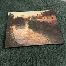 Wall Art Of European River Running Through Village