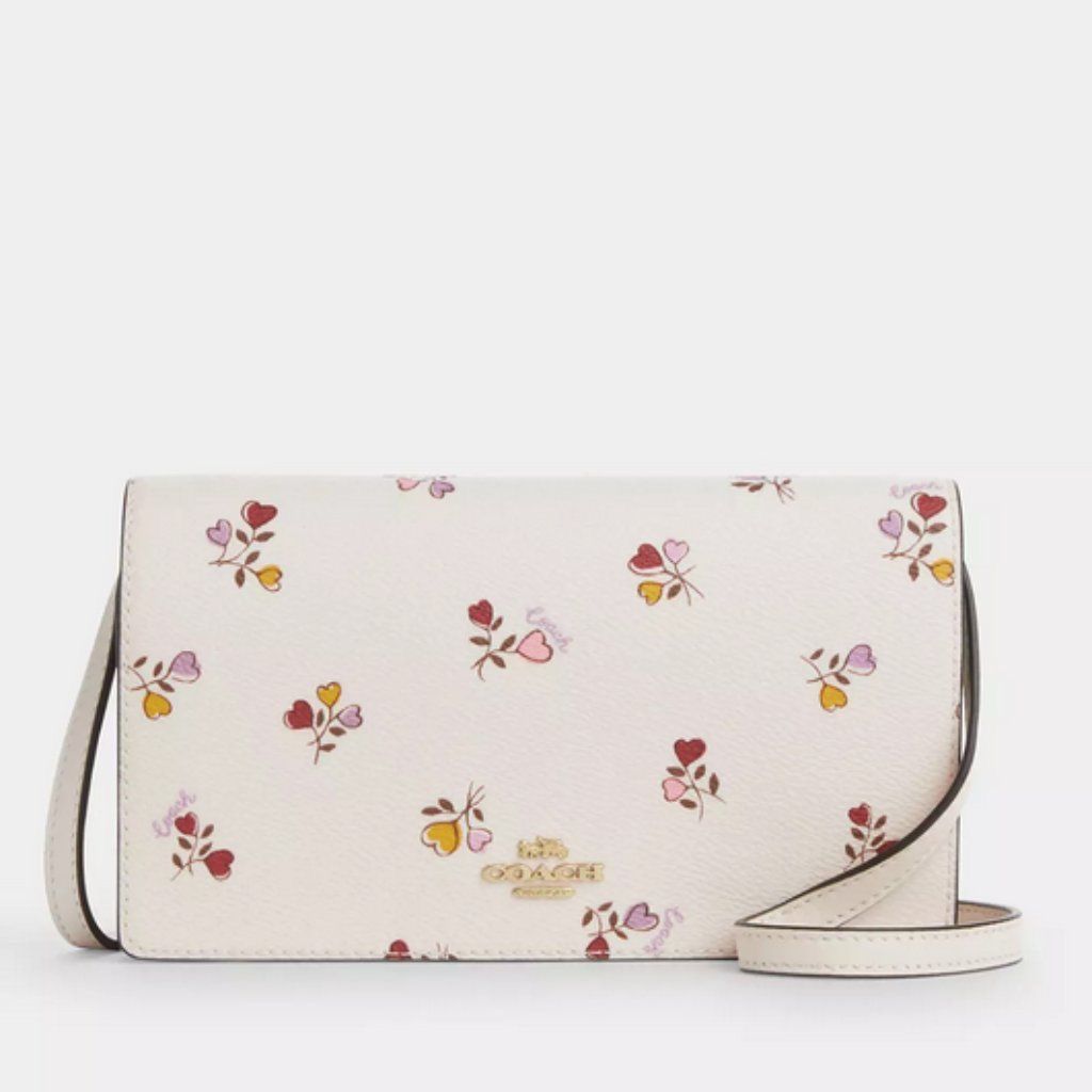 Coach Anna Foldover Clutch Crossbody with Heart Print
