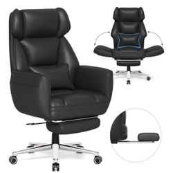 GABRYLLY Ergonomic Chair with Footrest – Wide Cross Legged Chair with Reversible Armrests, 120°Tilt, Lumbar Support,Heavy-Duty Base, Big and Tall Exec