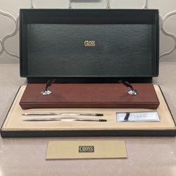 Cross 5224 Double Desk Set American Cherry Lustrous Chrome Pen/pencil  In Box(Great Mother's Day Gift)