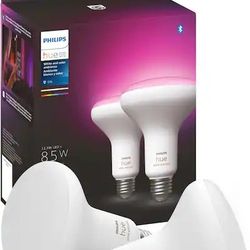 Philips Hue 2pk BR30 Color LED Smart Bluetooth Lights and Bridge Compatible: Energy Star, Dimmable, 1200 Lumens, 22-Year Life