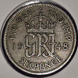 1948 Great Britain 6 Pence Coin