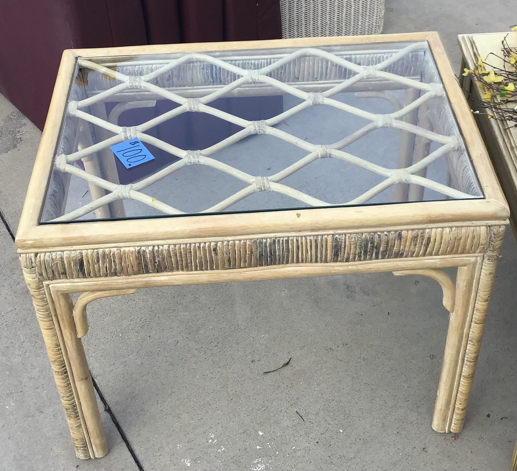 Vintage Rattan and Bamboo Side Table
