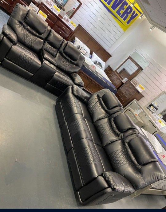 *Year End Sale Event!!!*---Best Selling Santiago Black Leather Reclining Sofa/Loveseat Sets---Now $1299!!!---Delivery/$10 Down FinancingðŸ¤