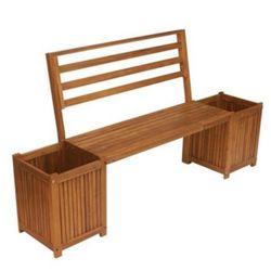 Weather-Resistant Wooden Bench with Planters