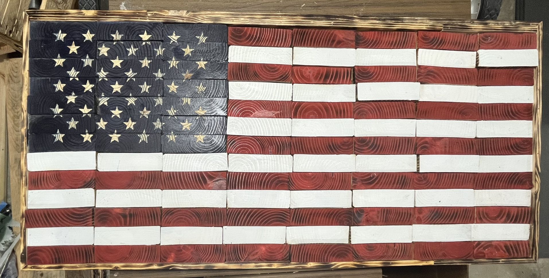 Rustic Hand Crafted/Carved American Flags/Tables