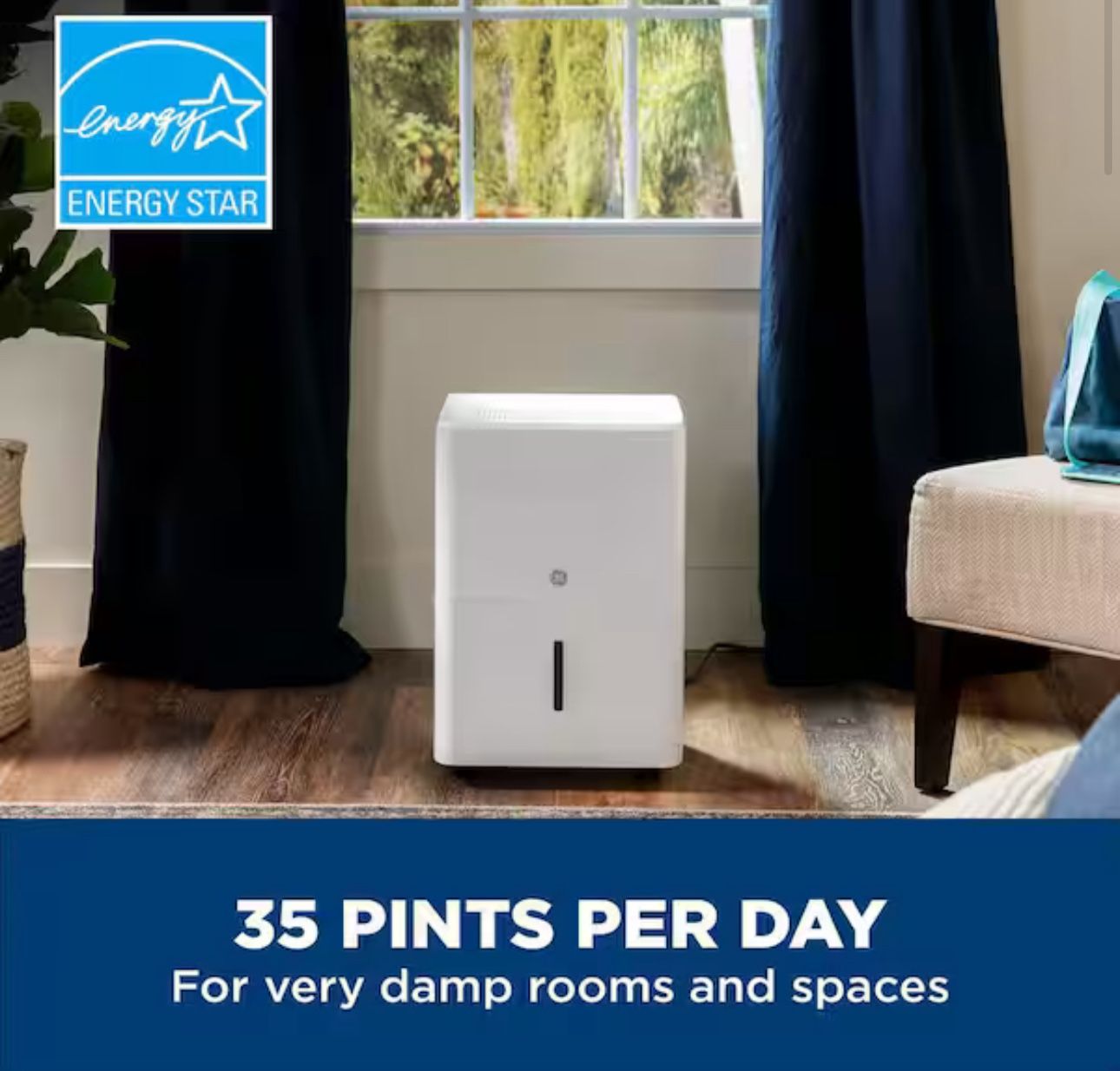 GE 35 pt. Dehumidifier with Smart Dry for Very Damp Rooms up to 3000 sq. ft. in White, ENERGY STAR