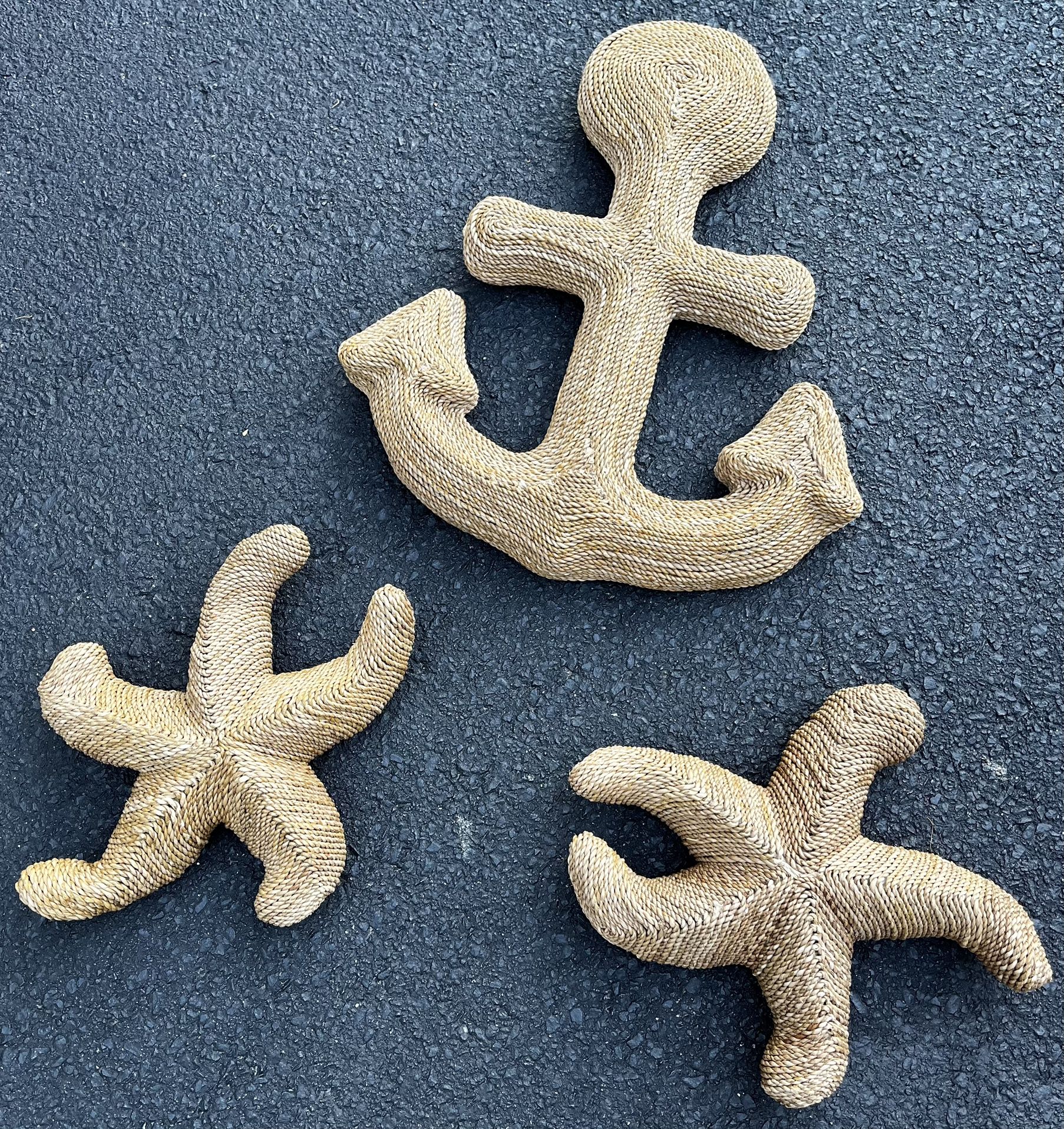wicker rattan woven 3D starfish and anchor wall art