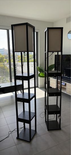 Black Floor Lamp with Shelves and drawers  – Set of 2