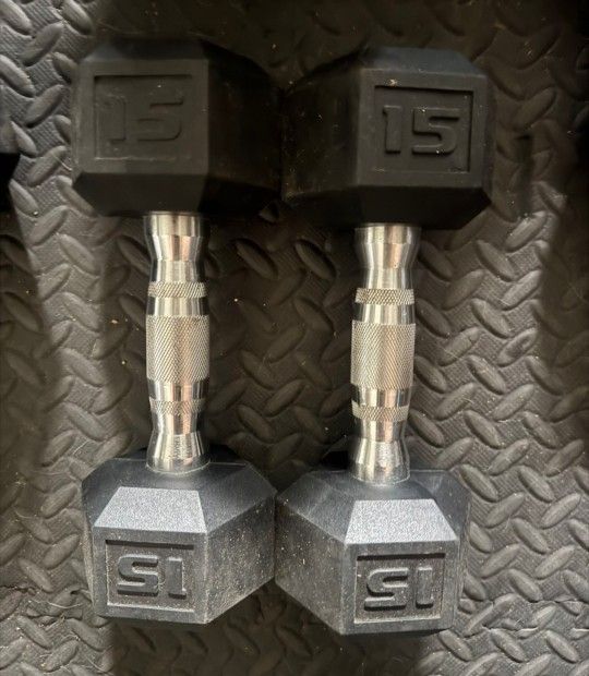2-15lb Rubber Hex Dumbbells