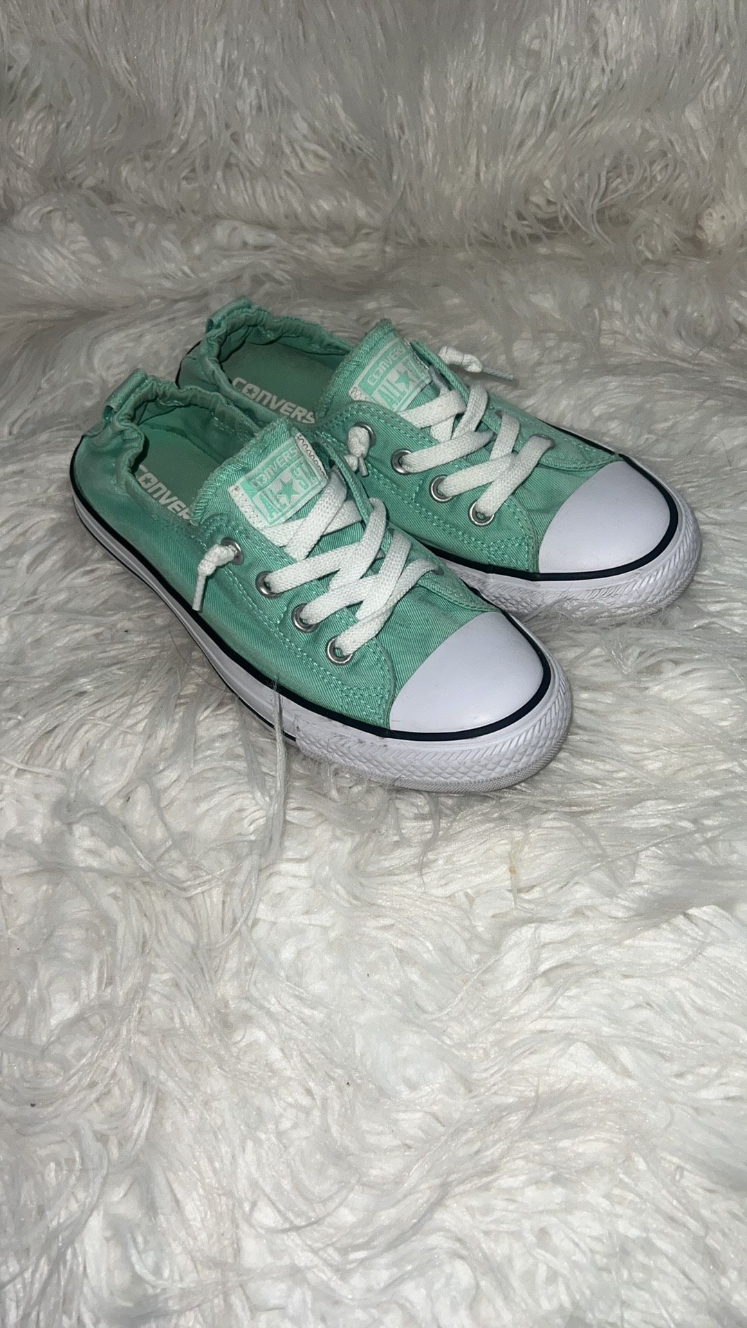 Converse CTAS OX Mint Green And White Slip Ons Women’s Size 8