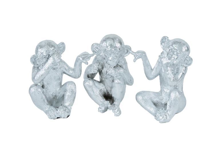 3pc Silver Monkeys Decor (Hear no Evil, Speak no Evil, Hear no Evil)