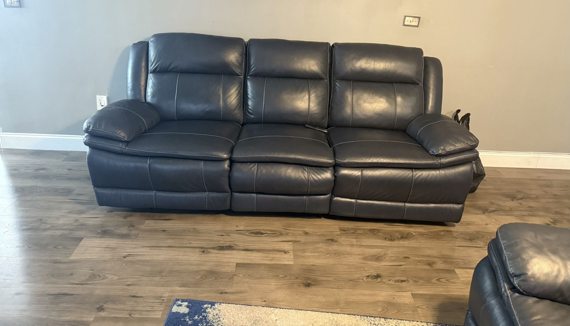 Blue leather Recliner loveseat and Couch