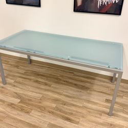 Modern Glass Desk / Dining Table - Frosted Glass Top - Excellent Condition