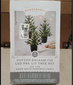 Wondershop 3-Piece Potted Balsam Fir LED Pre-Lit Tree Set factory sealed