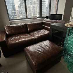 Big Leather Love Seat, chair And Ottoman ( 3 Piece )