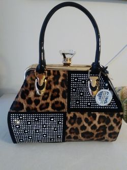 Patten leather leopard with rhinstone Handbag