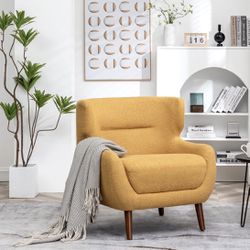 Brand New XINMICS Accent Chair, Modern Tufted Upholstered Armchair for Living Room, Yellow