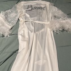 Fancy Bride Robe With Feathered Arms