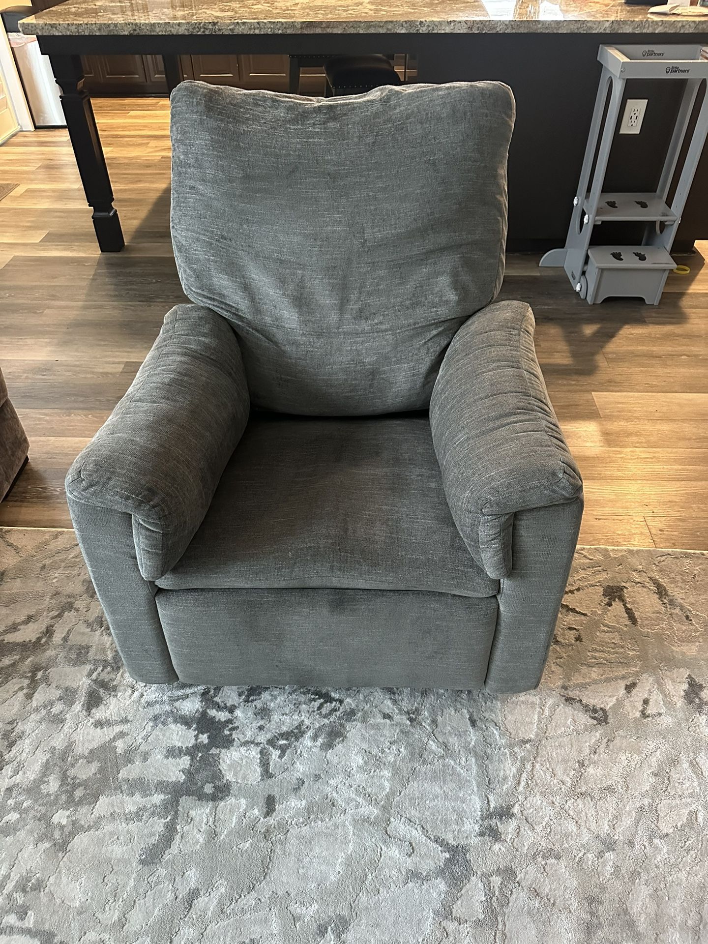Pottery Barn Dream Swivel Glider Recliner, Brushed Chenille, Granite