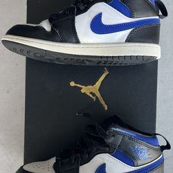 Nike Air Jordan Retro 1 Blue/White/Black Leather mid kids sz 1Y