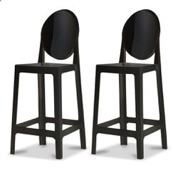 2xhome Set of Two (2) - Black - 25" Seat Height Barstool Modern Ghost Side Bar Stool Counter Stool - Accent Stool - Lounge No Arms Armless Arm Less Ch