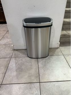 BestOffice | 13 Gallon Trash Can with Lid | Automatic Touchless Garbage Can | Odor Control | Modern Oval Design | Easy to Clean | Stainless Steel | Fi