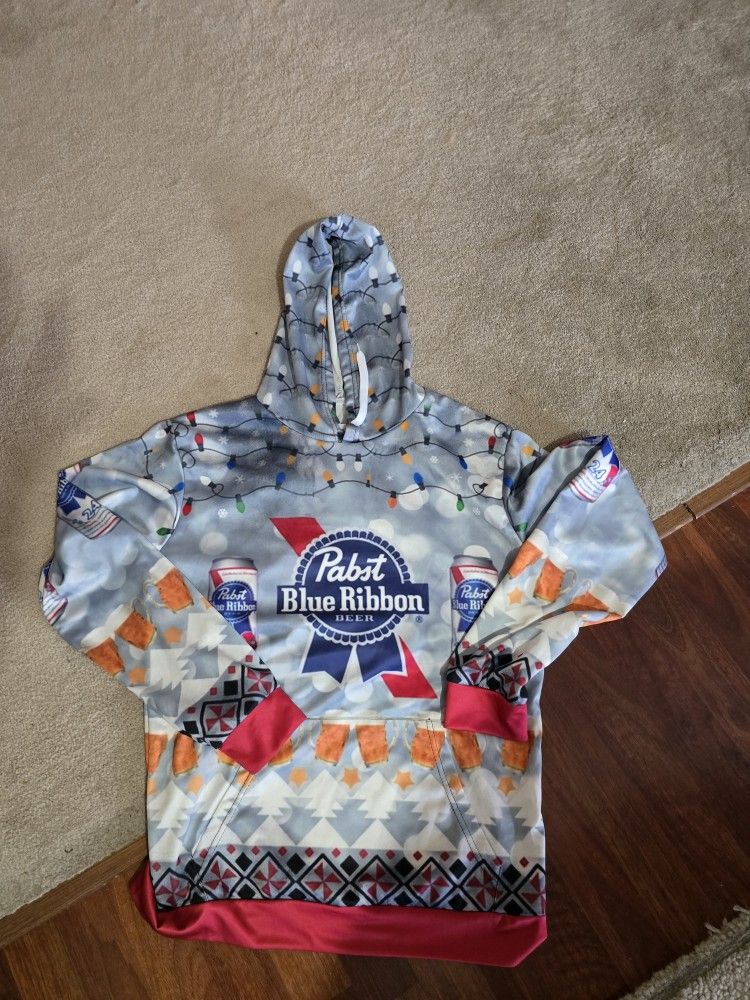 PABST BLUE RIBBON CHRISTMAS MENS HOODIE LARGE NEW