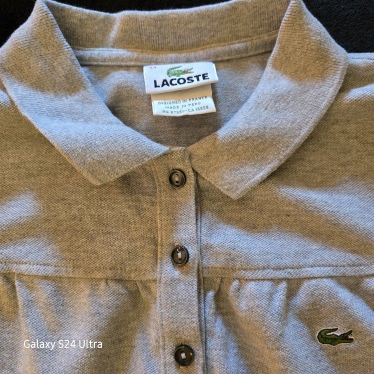 Lacoste Slim Fit Stretch Mini Pique Polo Dress Size 34 (Small) 3/4 Sleeve Gray