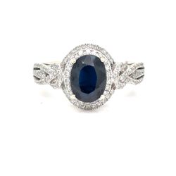 14Kt White Gold Diamond Halo Sapphire Ring 4.10g Size 9.75 196552
