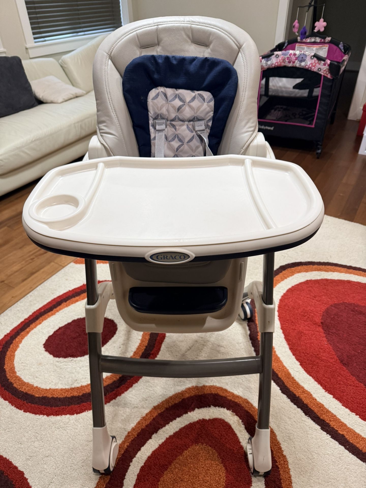 Graco 2-in-1 White Leather High Chair w/ Bassinet Attachment