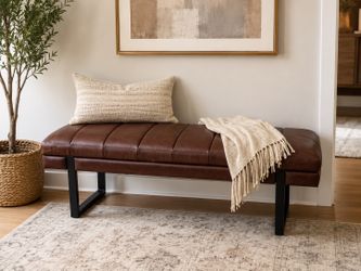 Like New HULALA HOME Modern Brown Vegan Leather Bench – Entryway, Bedroom, Dining