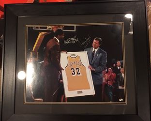 Magic/Jerry West dual autographed/ signed 16x20 Lakers Showtime NBA man cave