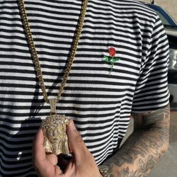 Iced Out Jesus Pendant Solid Back With Cuban Link Chain