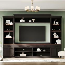 Newly Assembled Mid-Century Large Media Console Entertainment Wall Unit Set with TV Stand 