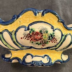 Hand-Painted Ceramic Decorative Bowl – Floral Folk Art – Vintage