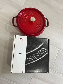 Like New Staub Enameled Cast Iron 4Qt. Round Cocotte Cherry