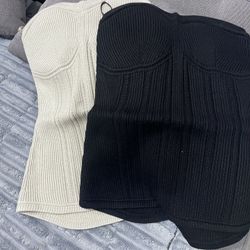 Halter Top: Uniqlo Bustier Knit : Natural  & Black S/M Bust 33-37inch