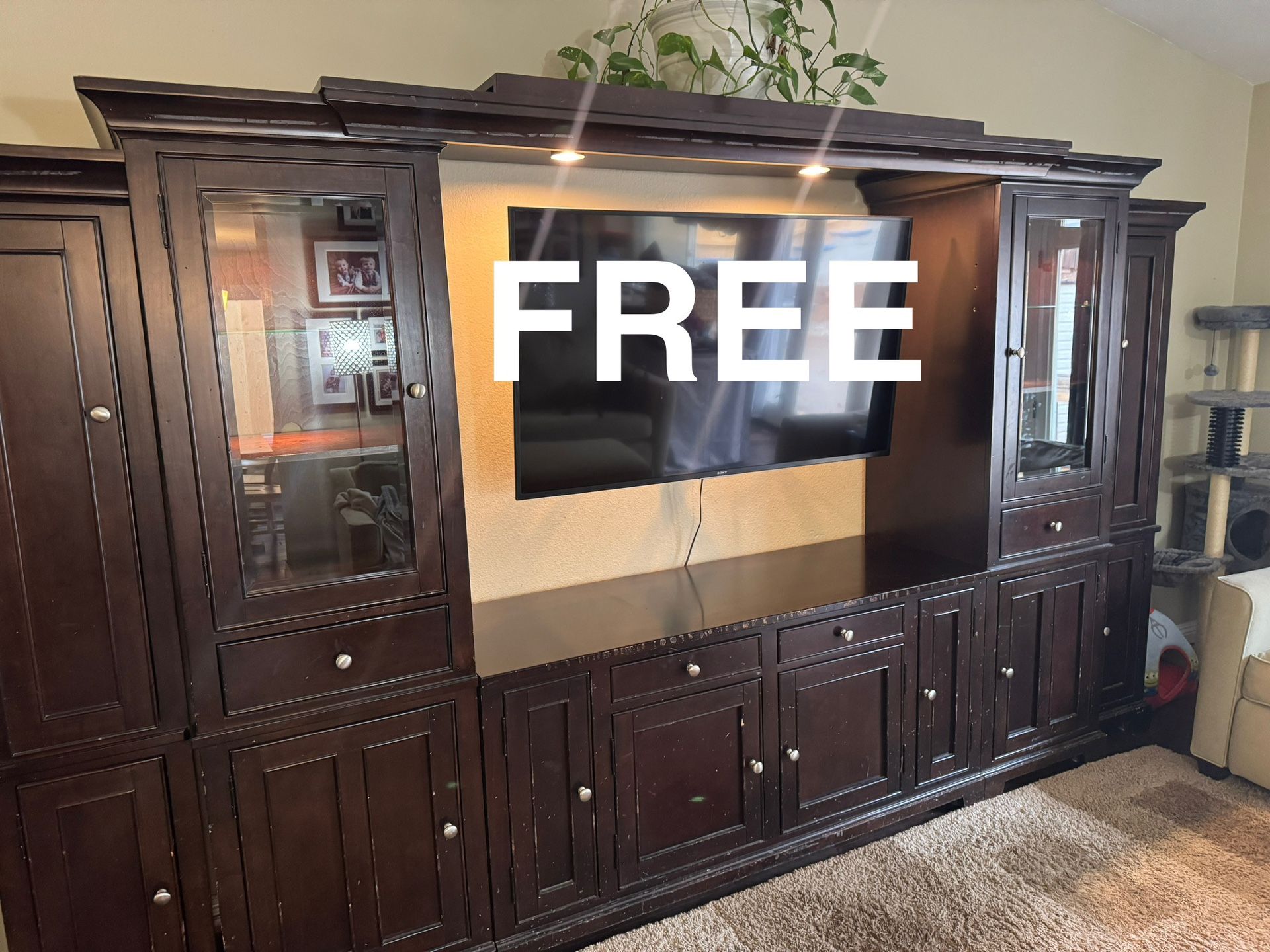 FREE- Large 6 Piece Entertainment Center, Dark Brown