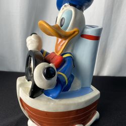 Vintage 1994 Disney Donald Duck In Boat Piggy Bank W/ Plug Just Toys Hard Plastic Coin 7" Tall (Rare Collectors Item!)