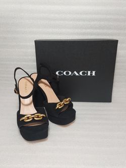 COACH designer sandals High heels ankle strap platforms. New In Box. Retail $300. Black. Size 9 women's shoes. Authentic