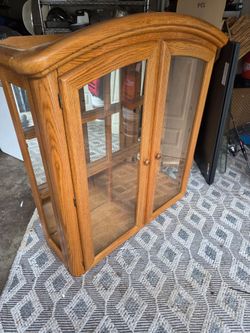 Oak Wood Glass Display Hutch