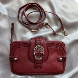 BRIGHTON Red Burgundy Leather Western Boho Zipper Magnetic Closure Crossbody bag